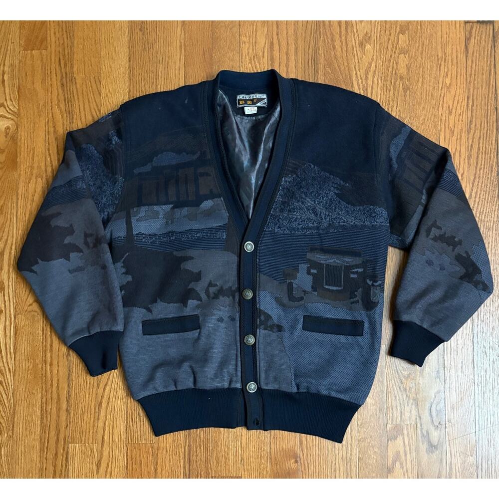 Vintage Shanghai Shumei Wool Knit Cardigan Sweater Landscape‎ Design – Size 120